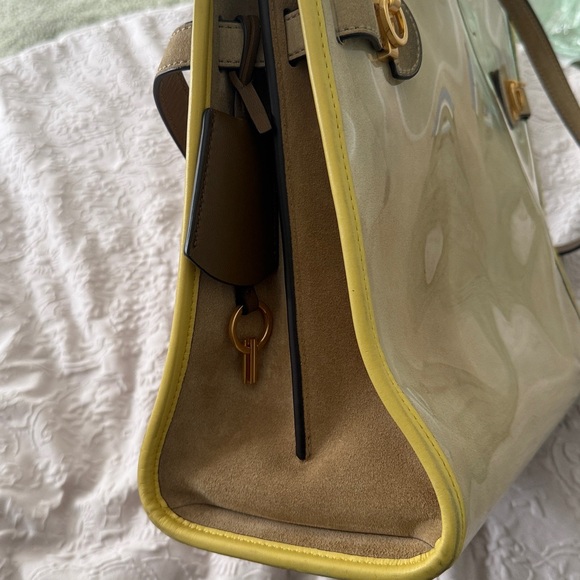 Tory Burch Lee Radziwill Raincoat Double Leather Bag Satchel Beige Yellow Bag - Picture 16 of 17